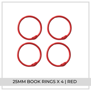25mm Book Rings x 4 | Red