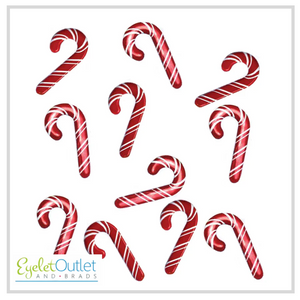 Christmas Candy Cane Brads x 12 | Eyelet Outlet