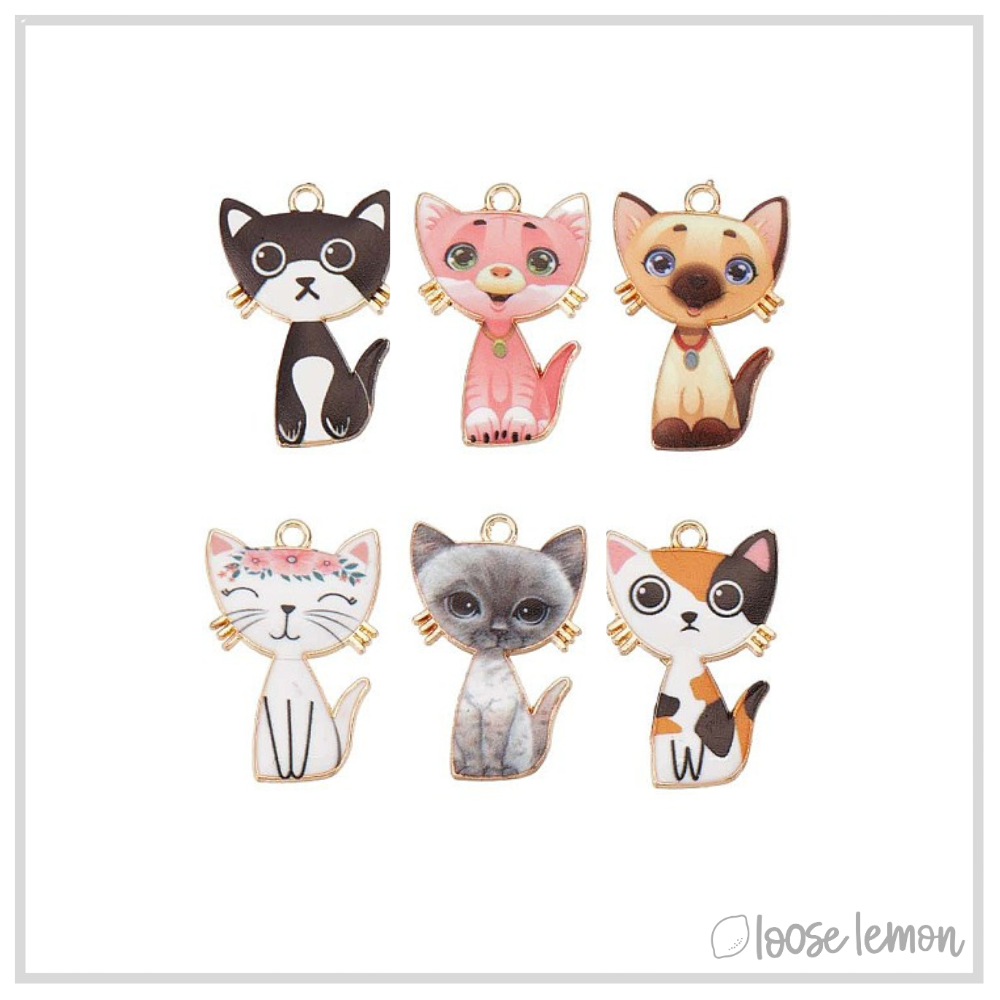 Cat Enamel Charms x 6 | (Kitty)