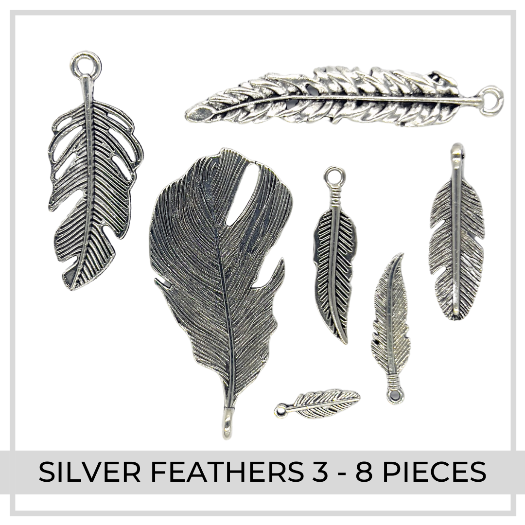 Silver Feather Charms x 8 (Set 3)