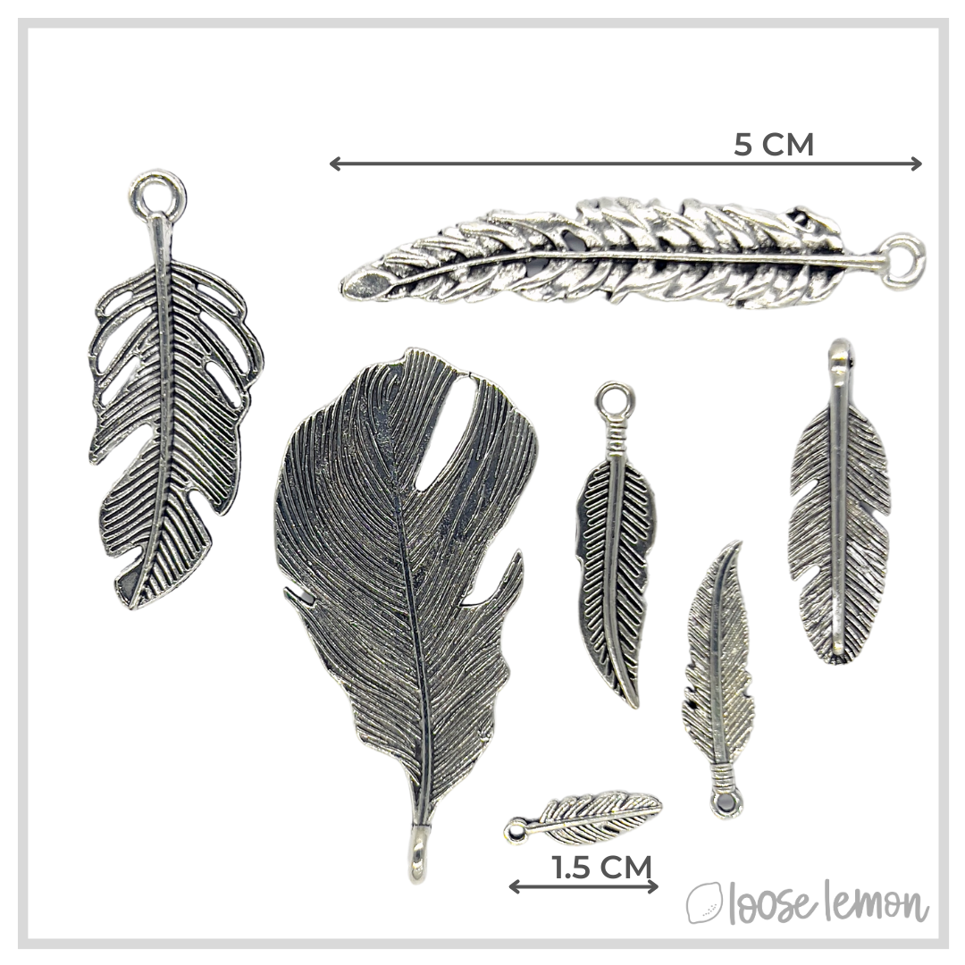 Silver Feather Charms x 8 (Set 3)