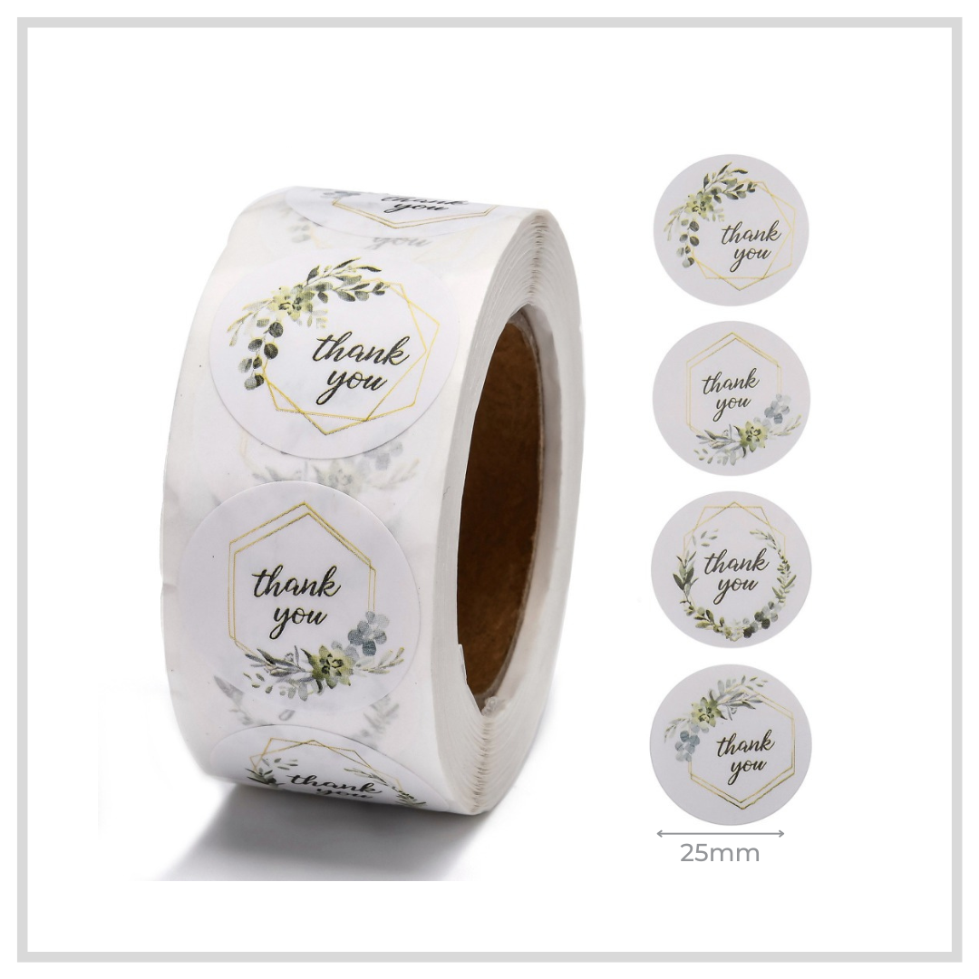 500  Thank You Greenery 1" Stickers/Seals