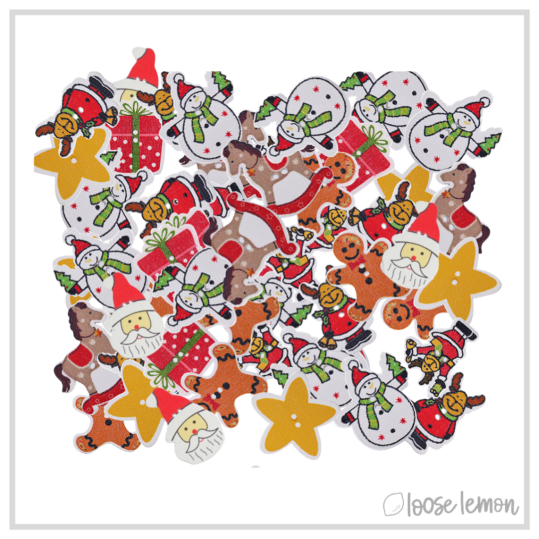 Wood Christmas Buttons x 9 | Christmas Mix