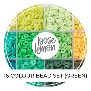 16 Colour Polymer Clay Flat Beads Set (Green)