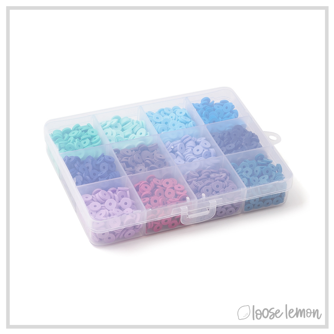 16 Colour Polymer Clay Flat Beads Set (Blue)