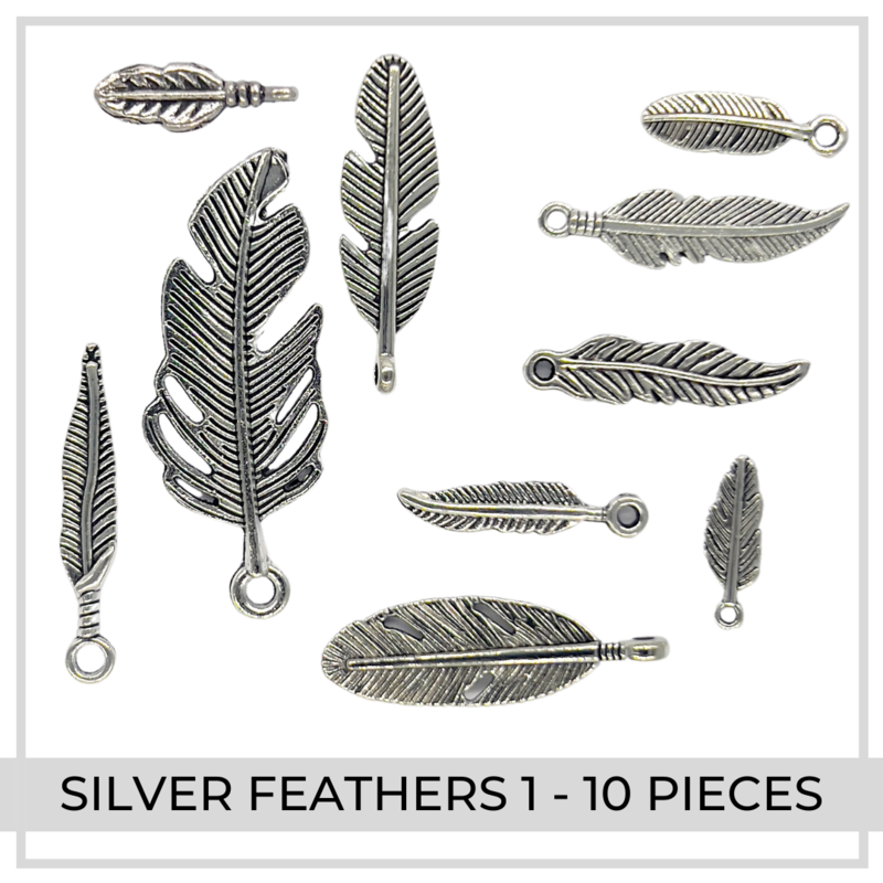 Silver Feather Charms x 10 (Set 1)