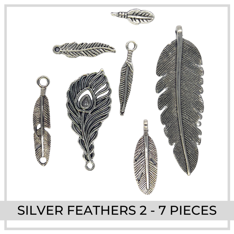 Silver Feather Charms x 7 (Set 2)