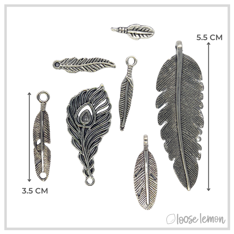 Silver Feather Charms x 7 (Set 2)