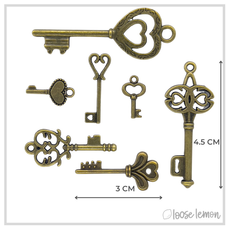 Bronze Key Charms x 7 (Set 3)