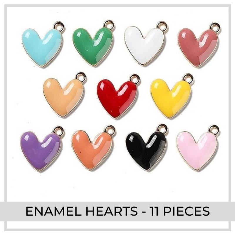 Enamel Heart Charms x 11