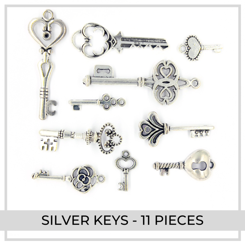 Silver Key Charms x 11