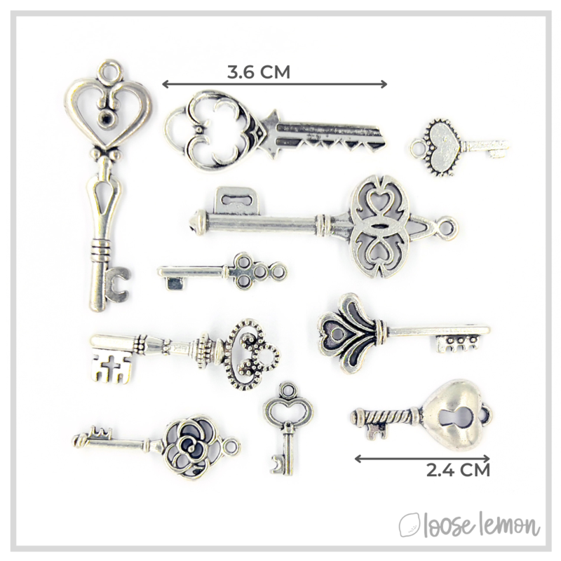Silver Key Charms x 11