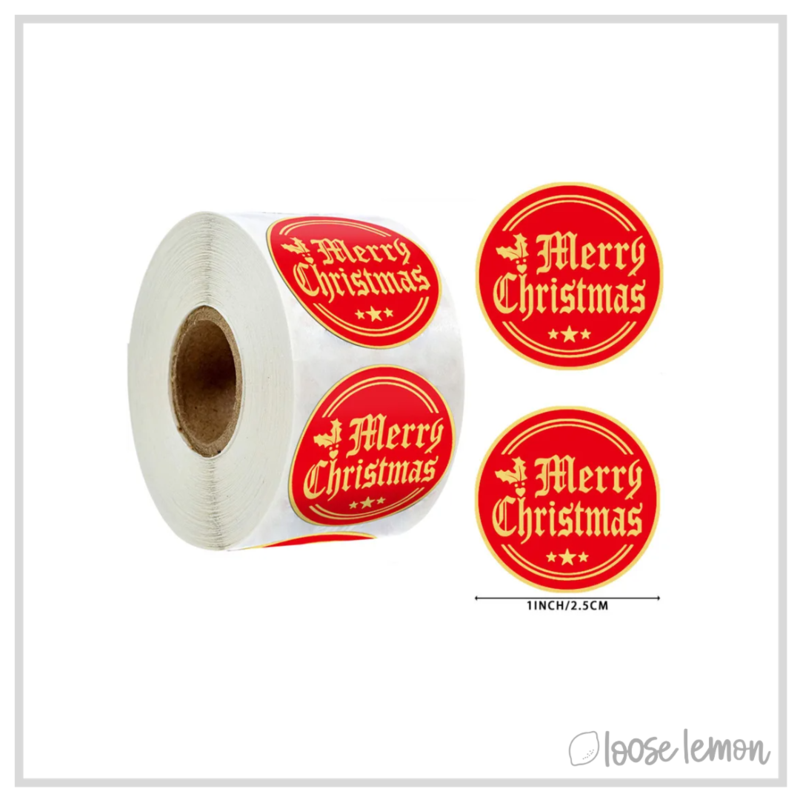 100 Red Merry Christmas 1" Stickers/Seals