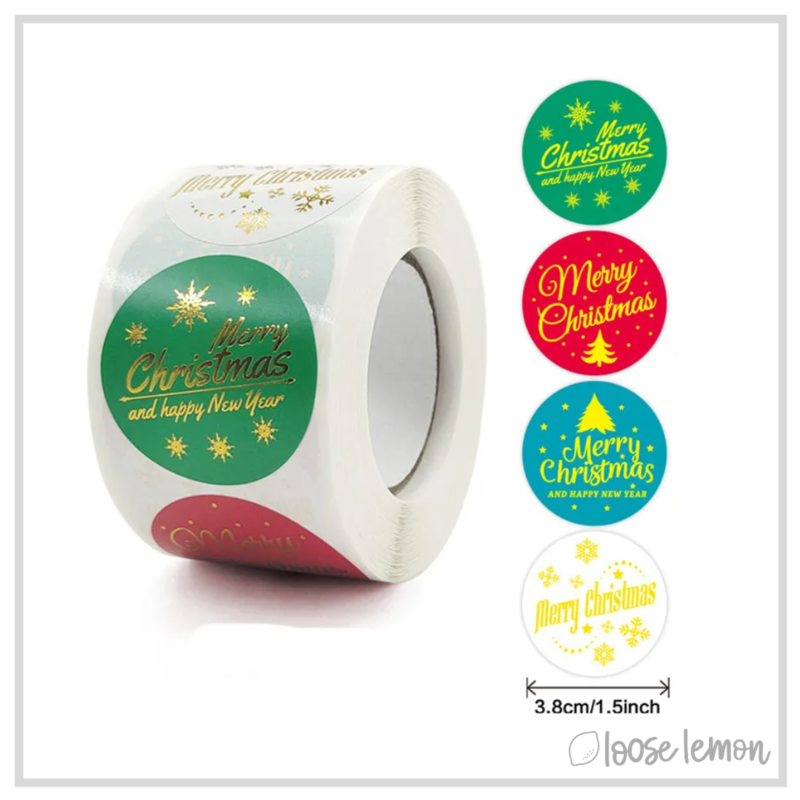 100 Modern Merry Christmas 1.5" (38mm) Foil Stickers/Seals