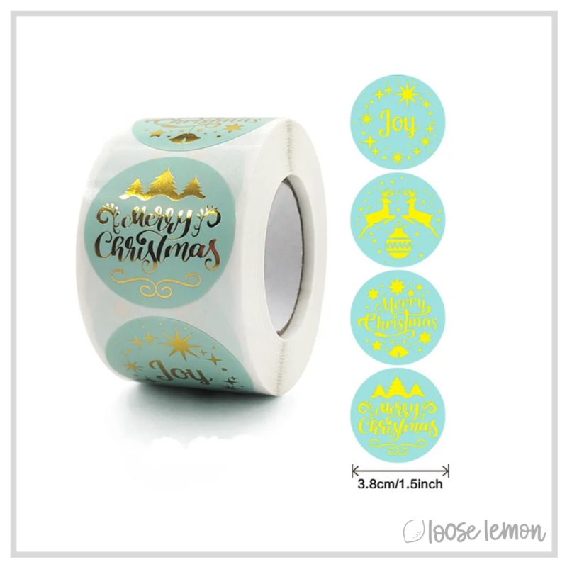 100 Bright Merry Christmas 1.5" (38mm) Foil Stickers/Seals