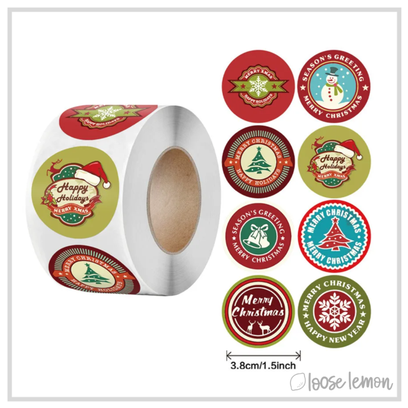 100 Festive Merry Christmas 1.5" (38mm) Stickers/Seals