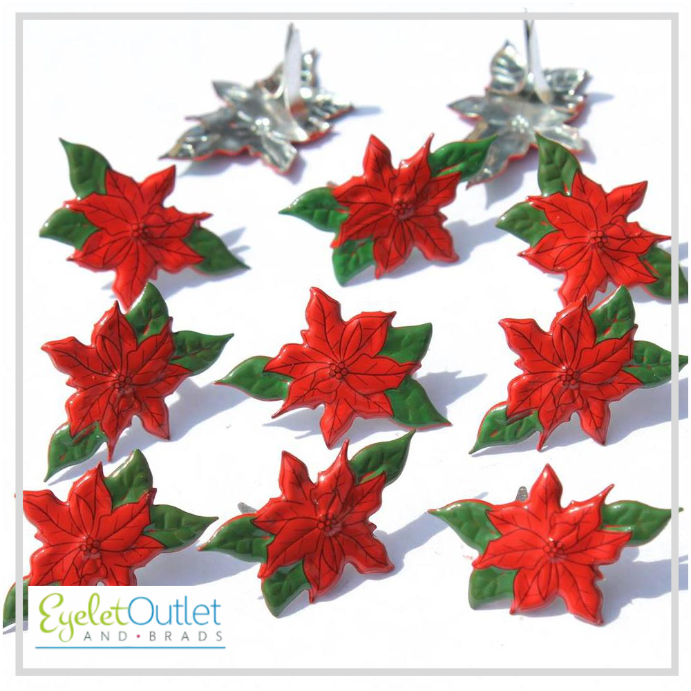 Christmas Poinsettia Brads x 12 | Eyelet Outlet