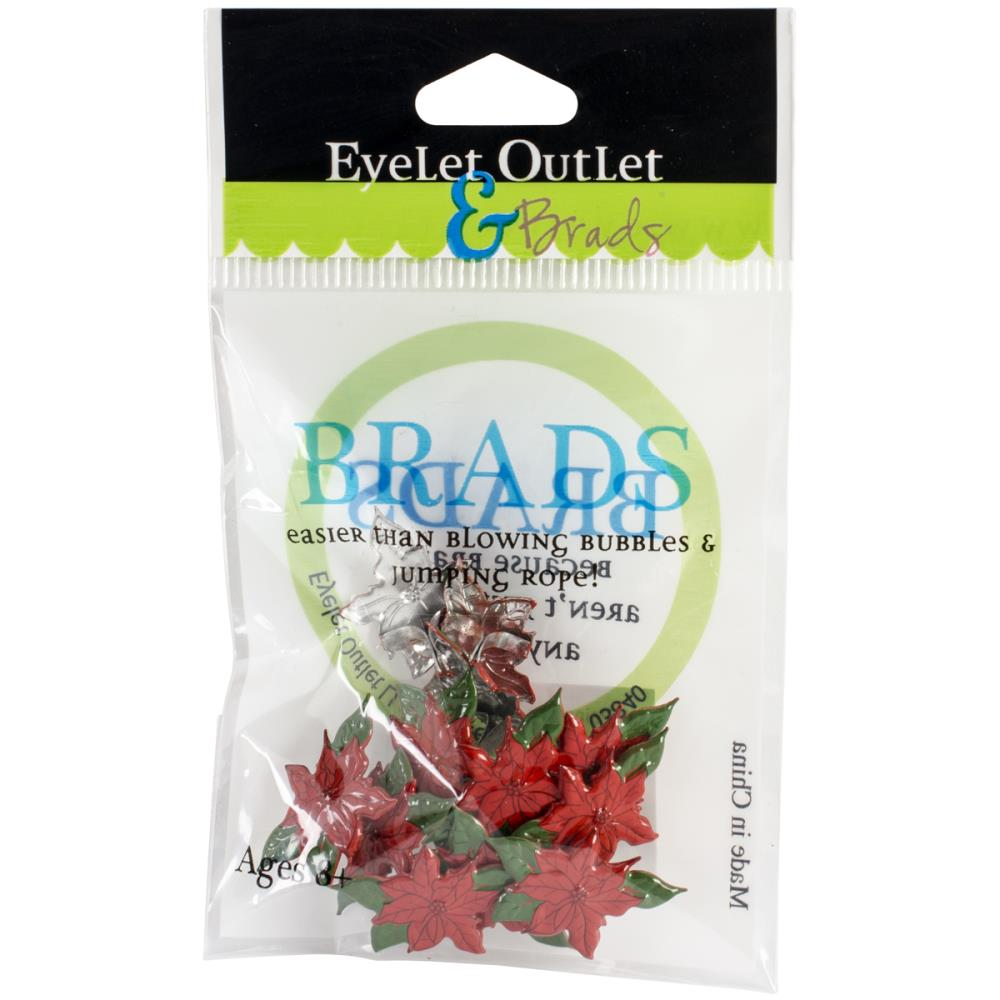 Christmas Poinsettia Brads x 12 | Eyelet Outlet