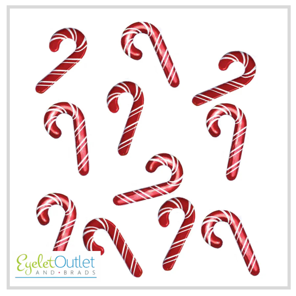 Christmas Candy Cane Brads x 12 | Eyelet Outlet