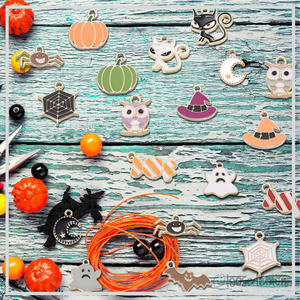 Halloween Enamel Charms x 6 | Pumpkins, Web, Ghost (Set 4)