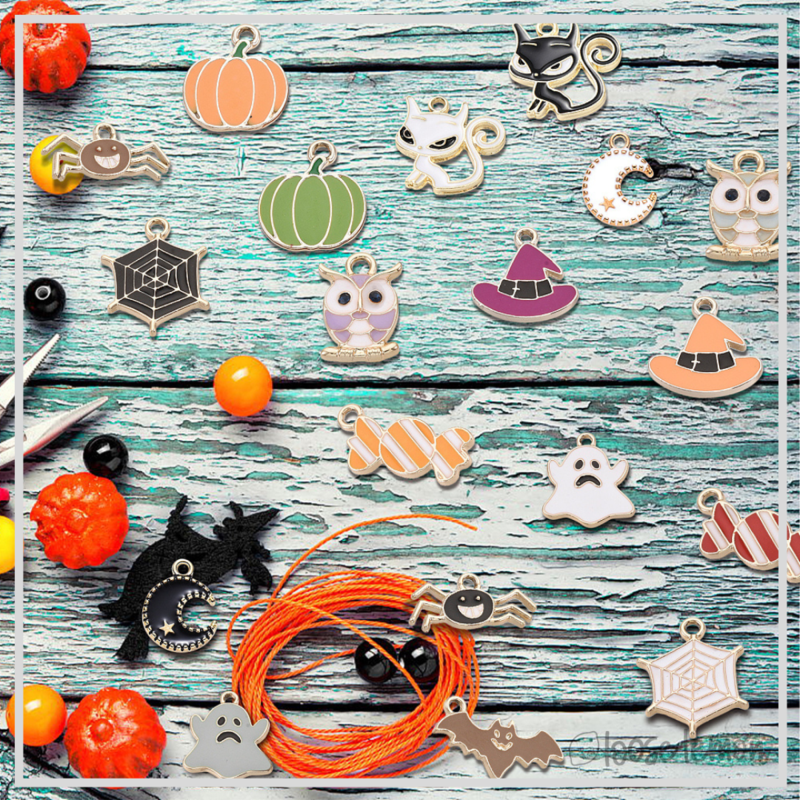Halloween Enamel Charms x 6 | Pumpkin, Bat, Haunted House (Set 3)