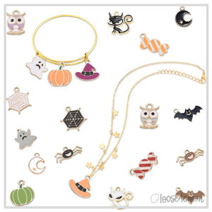 Halloween Enamel Charms x 6 | Pumpkin, Bat, Haunted House (Set 3)