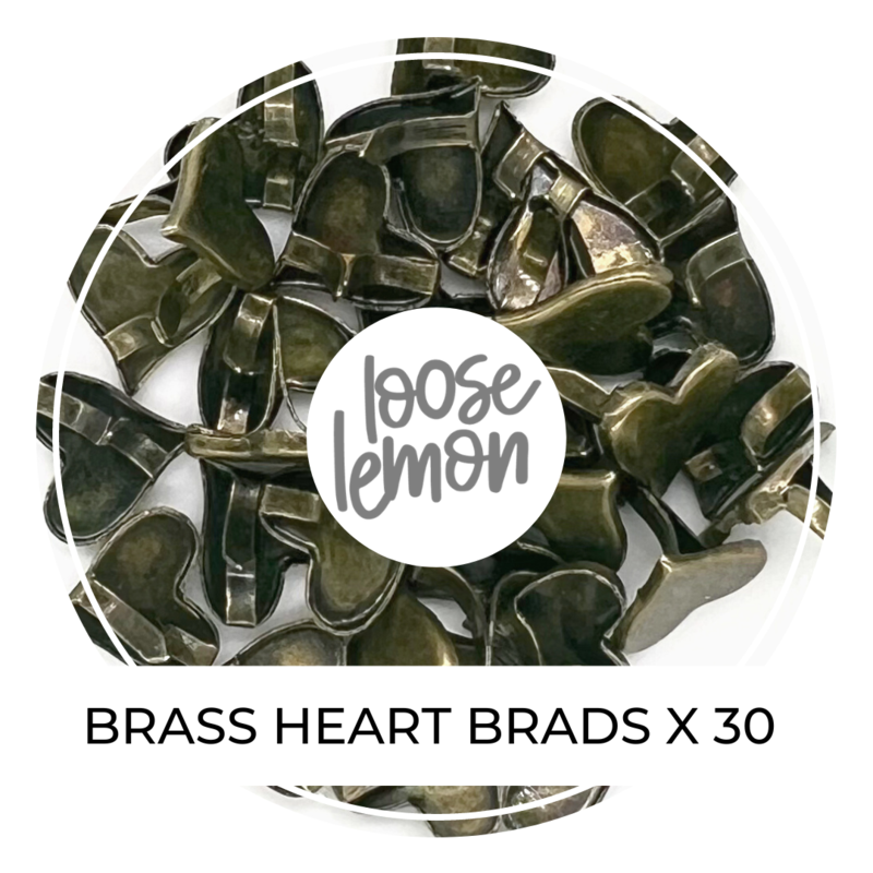 Brass Heart Brads X 30