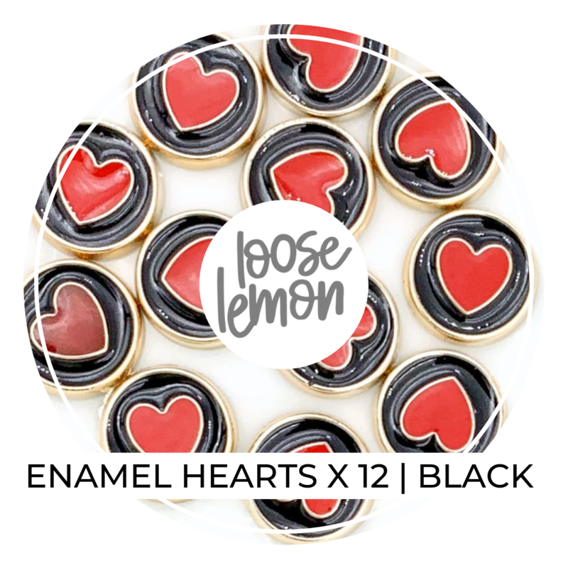 Enamel Hearts x 12 | Black