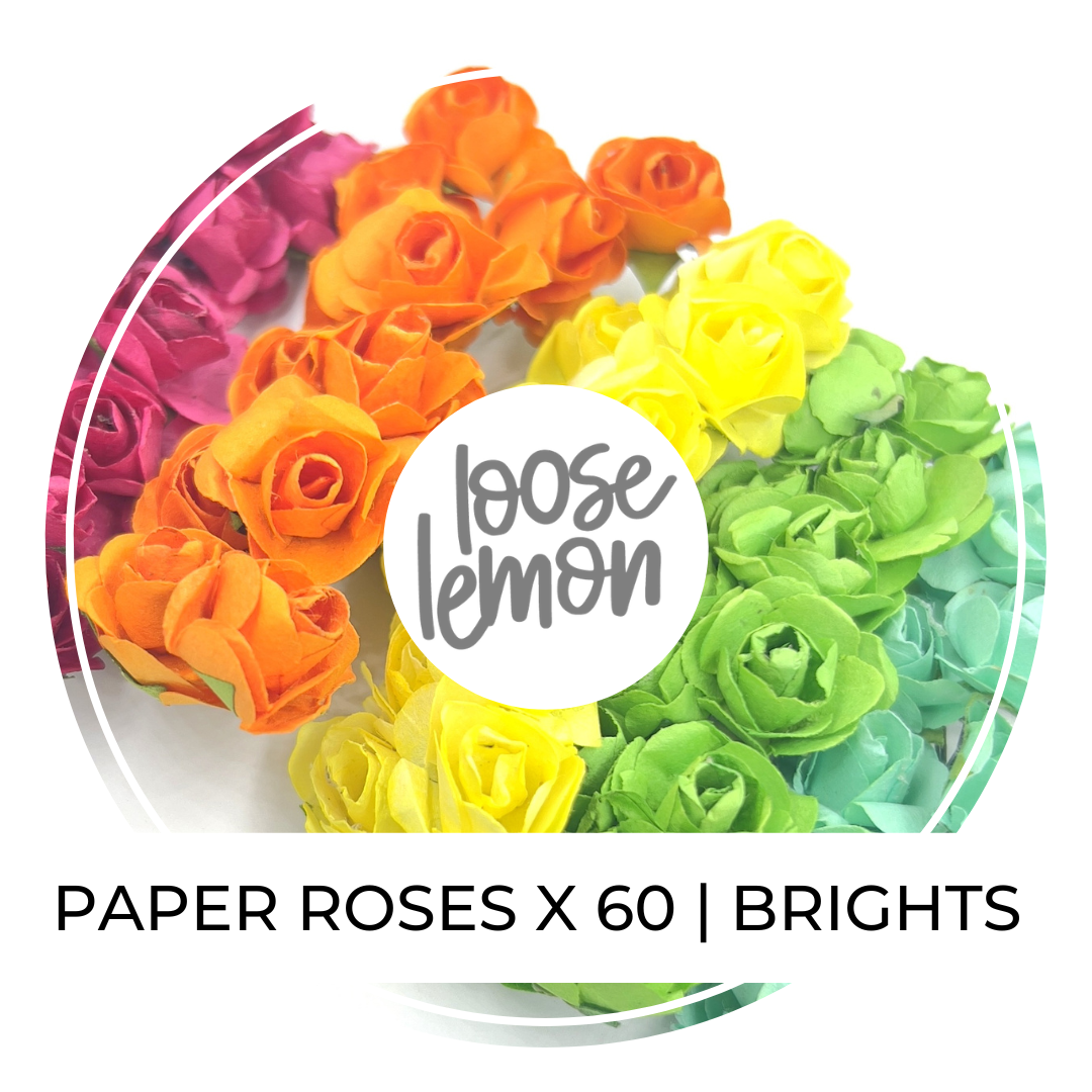 Paper Roses x 60 (Yellow, Orange, Hot Pink, Green & Teal)
