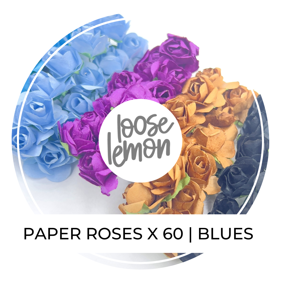 Paper Roses x 60 (Blue, Pale Blue, Purple, Brown & Black)