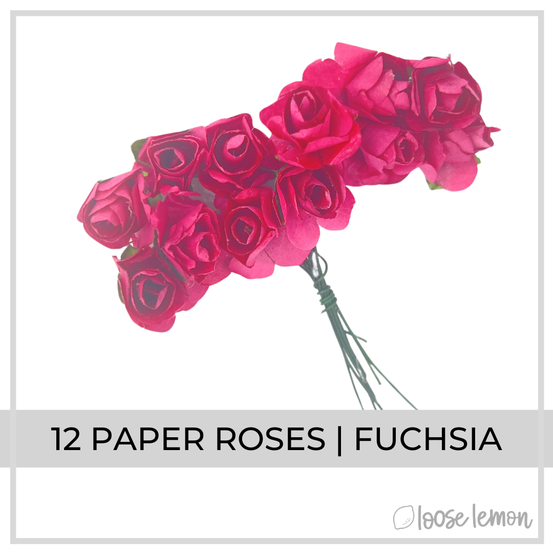 Spray Paper Roses Paper Roses x 12 | Fuchsia - Loose Lemon Crafts