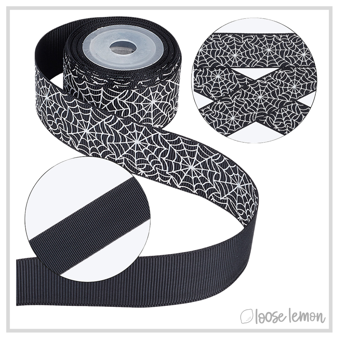 Halloween Ribbon x 3 Spools (Spider Web Black)
