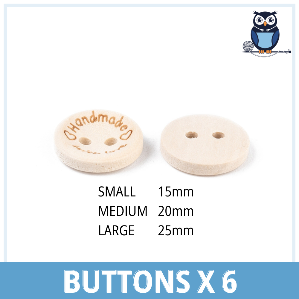 Handmade With Love Buttons x 6 (Large | 25 mm)