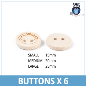 Handmade With Love Buttons x 6 (Large | 25 mm)