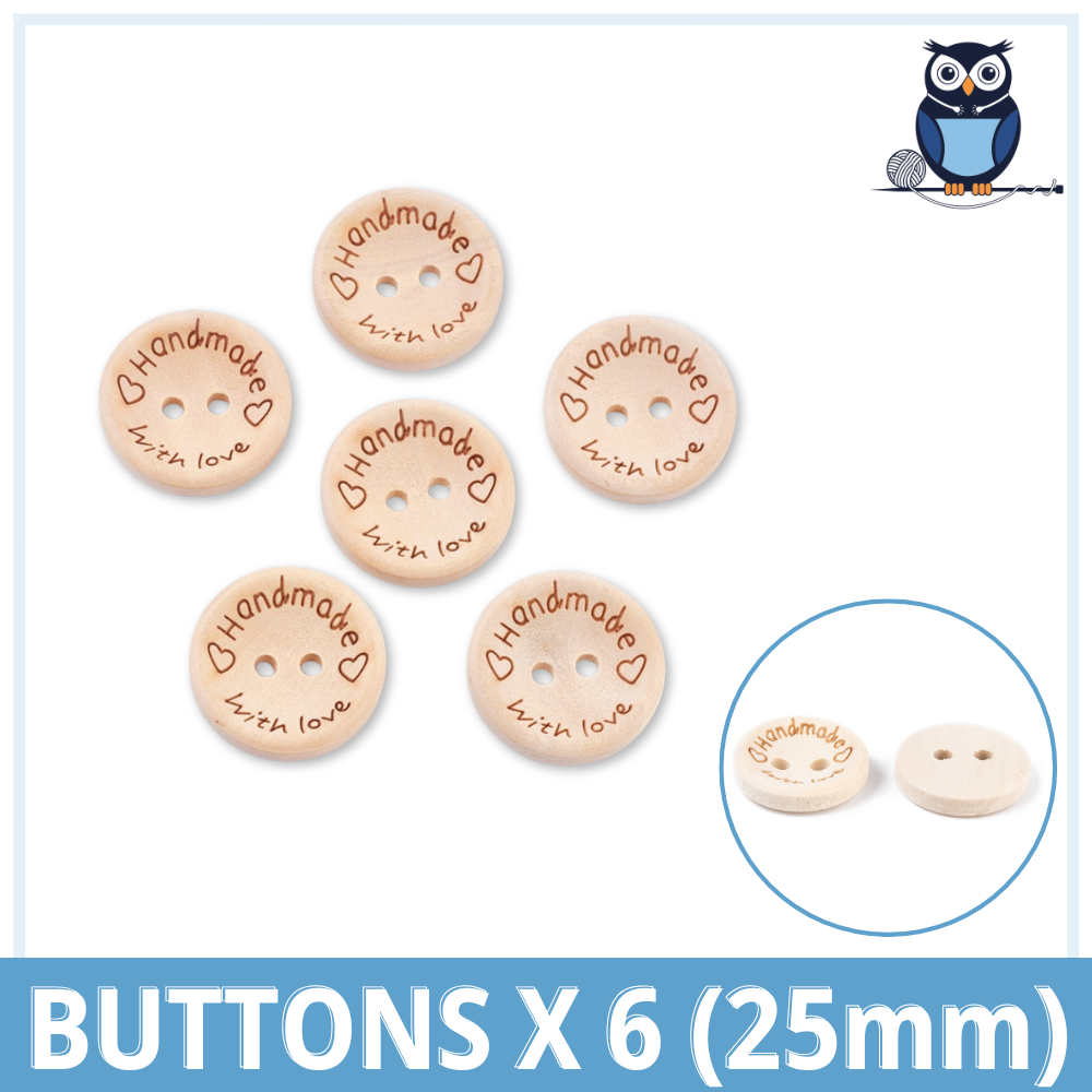 Handmade With Love Buttons x 6 (Large | 25 mm)
