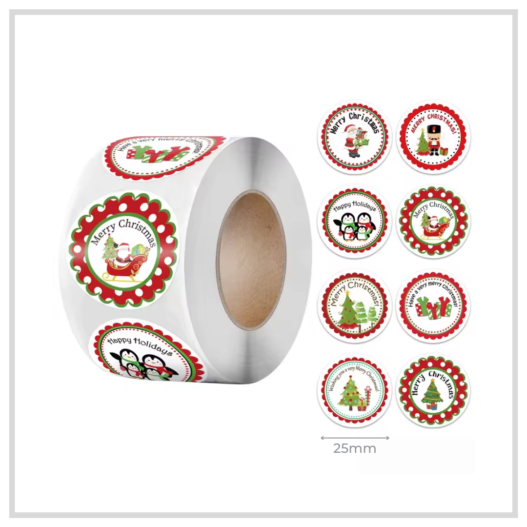 100 Scalloped Christmas Thank-You 1" Stickers/Seals