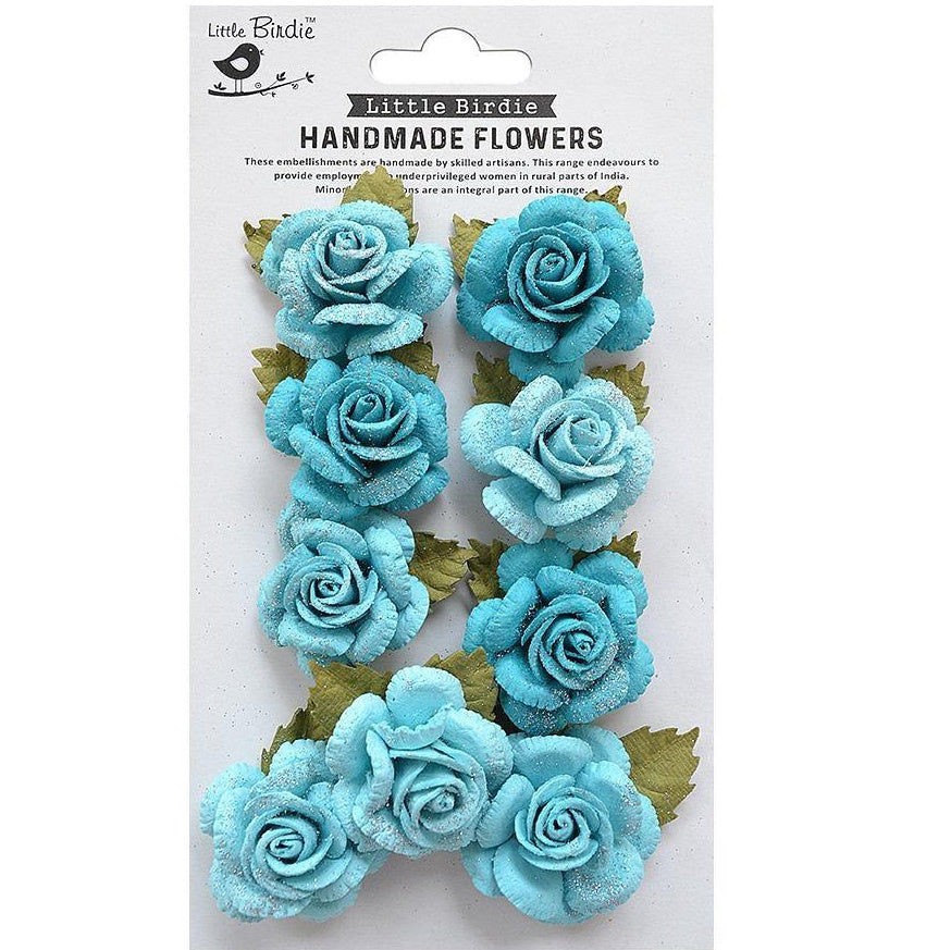 Little Birdie Handmade Paper Flowers | Shabby Chic Glitter Bouquet (Blue)