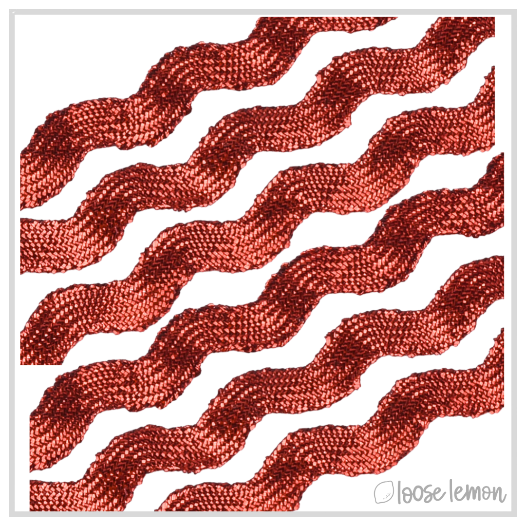 Red Ric Rac Ribbon Ric Rac Ribbon (13m) | Metallic Red - Loose Lemon Crafts
