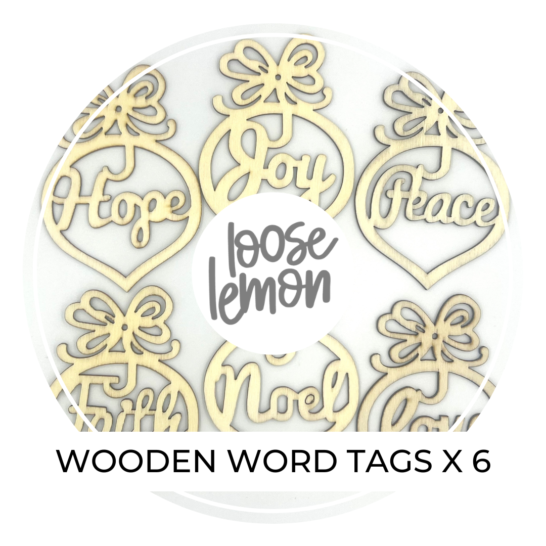 Wooden Word Tags x 6