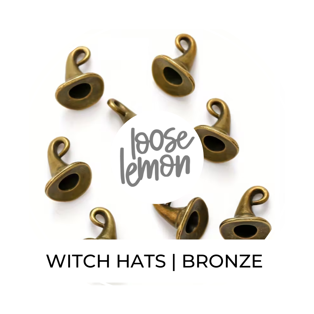 Mini Witch Hat Charms x 6 (Bronze)