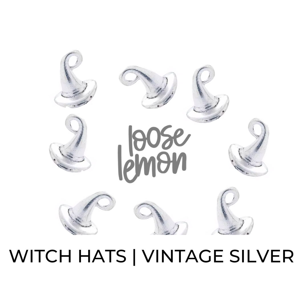 Mini Witch Hat Charms x 6 (Vintage Silver)