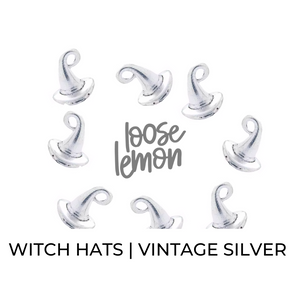 Mini Witch Hat Charms x 6 (Vintage Silver)