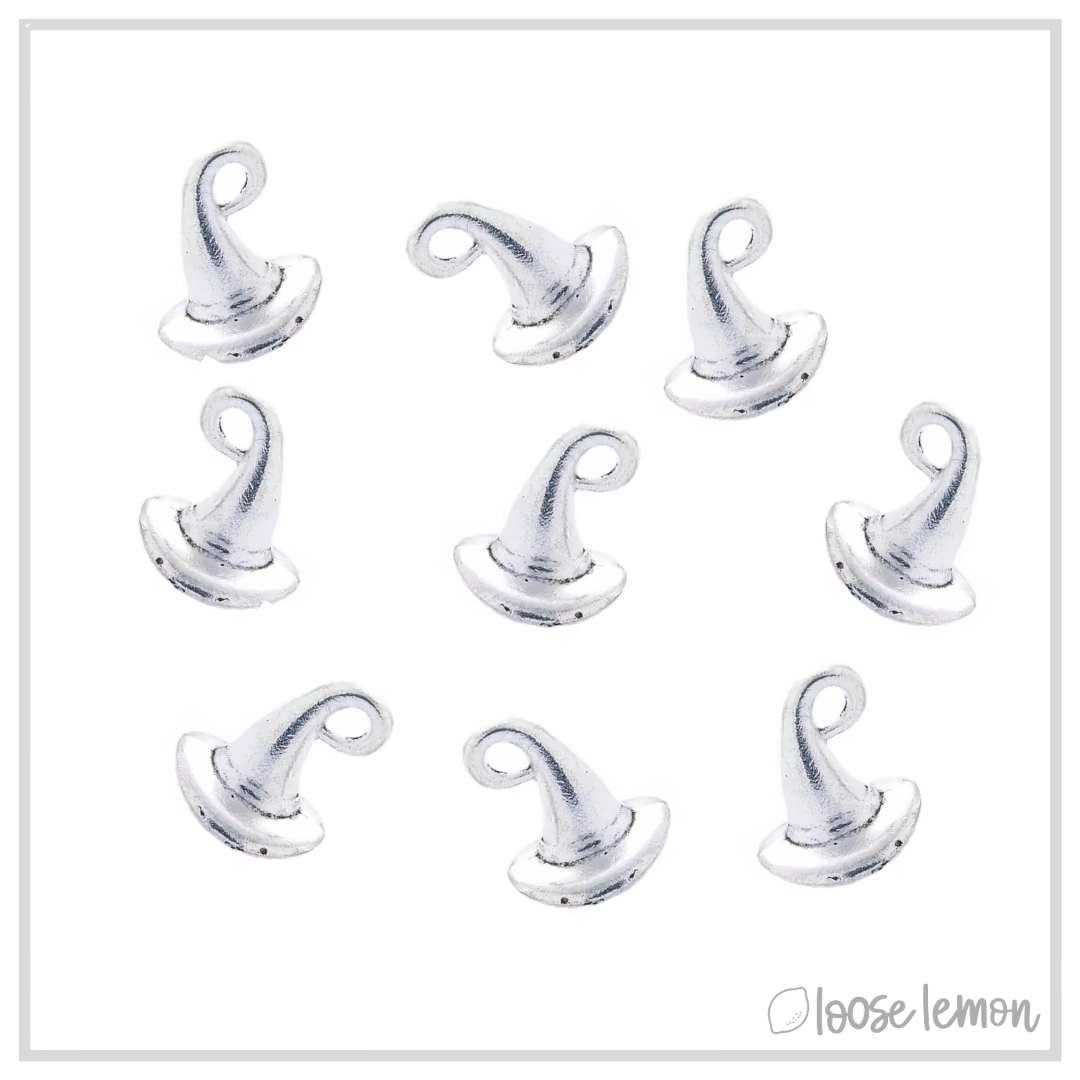 Mini Witch Hat Charms x 6 (Vintage Silver)