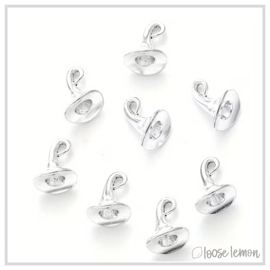 Mini Witch Hat Charms x 6 (Silver)