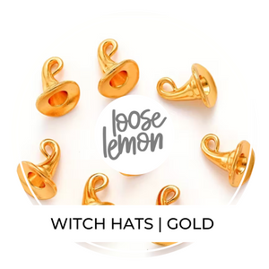 Mini Witch Hat Charms x 6 (Gold)