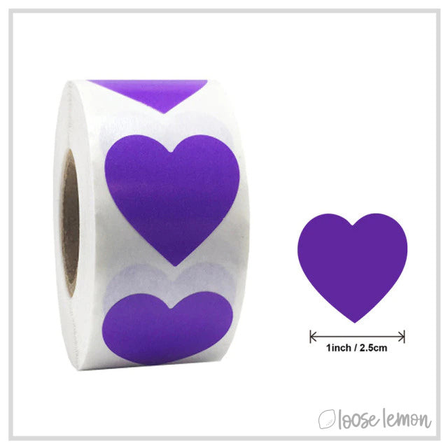 100 Heart (Purple) 1" Stickers/Seals