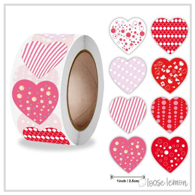 100 Heart (Pink Multi) 1" Stickers/Seals