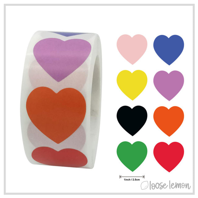 100 Heart (Mixed) 1" Stickers/Seals