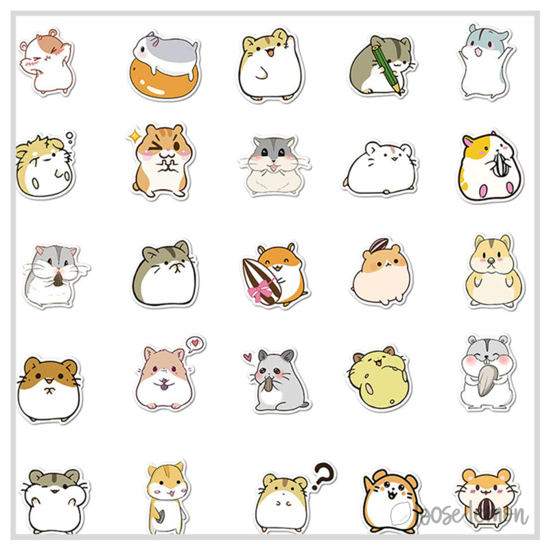 Hamster Sticker Collection 50 Sticker Set | Hamsters - Loose Lemon Crafts