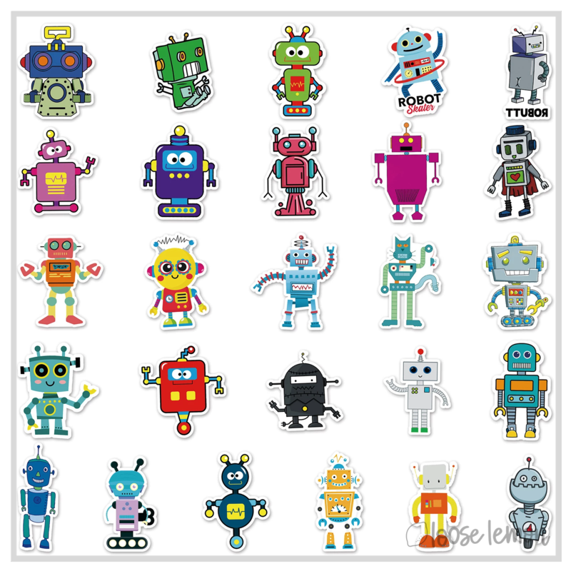 50 Sticker Set | Robots - Loose Lemon Crafts